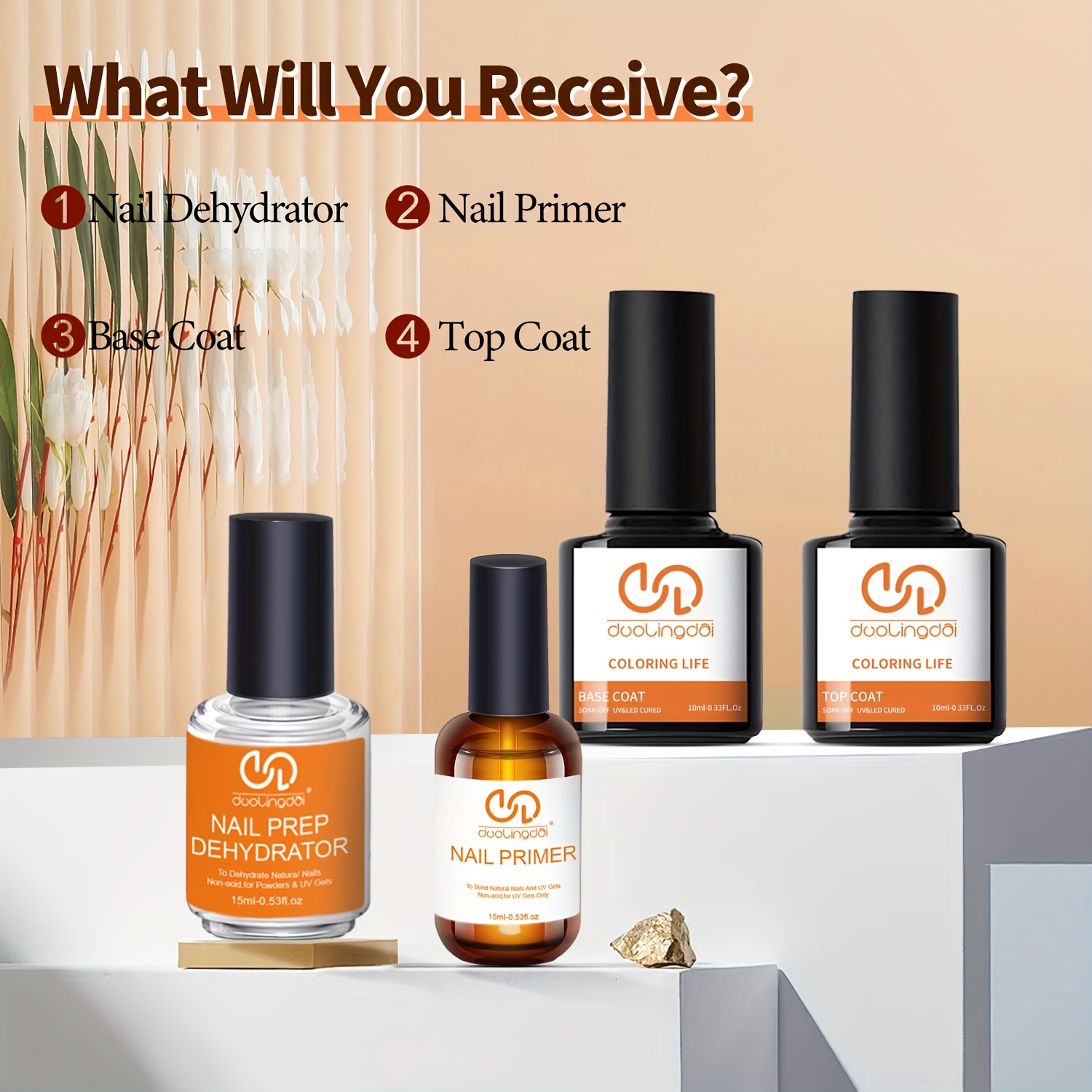 Nail Dehydrator Primer - 4pcs Top Coat & Base Gel,