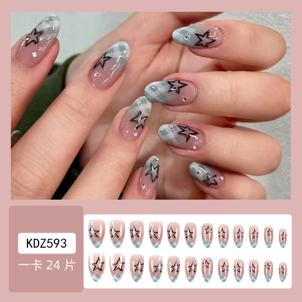 24pcs Blue Plaid Gradient Fake - огляд і ціна Nail Extension Tips