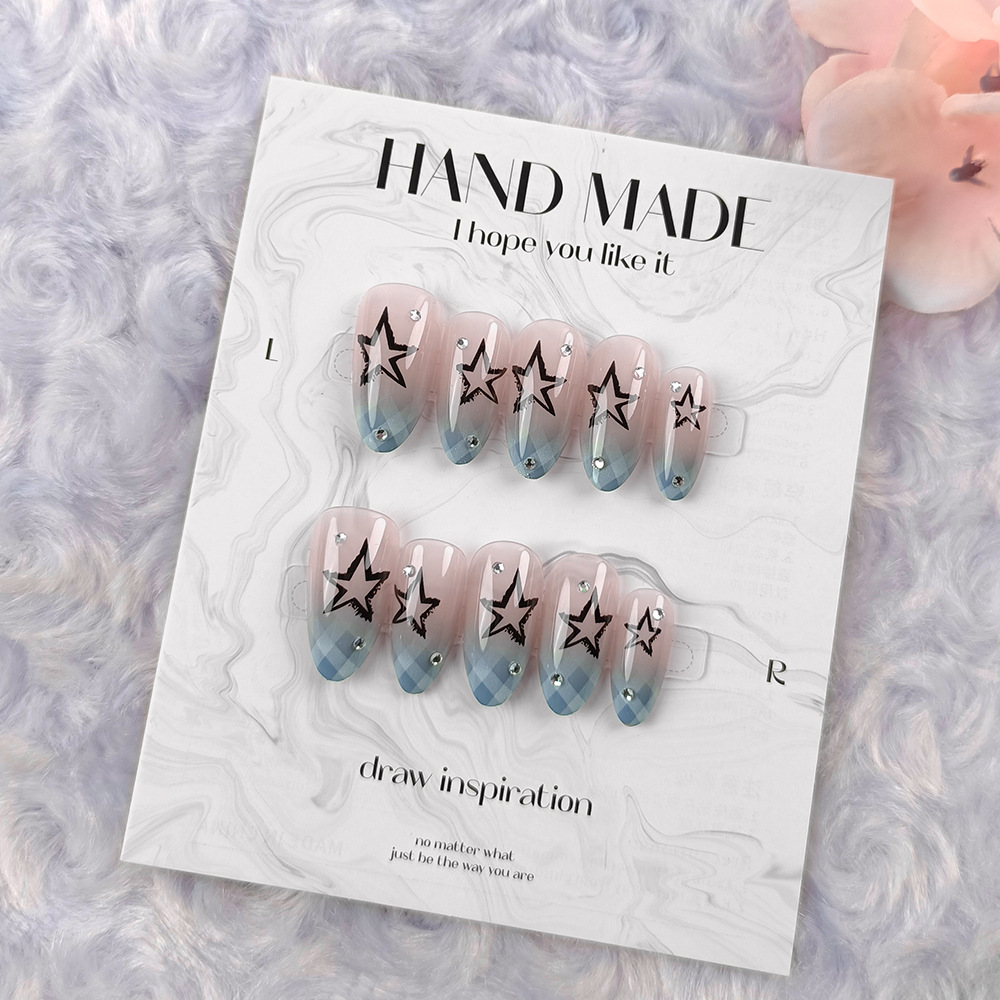 24pcs Blue Plaid Gradient Fake - огляд і ціна Nail Extension Tips